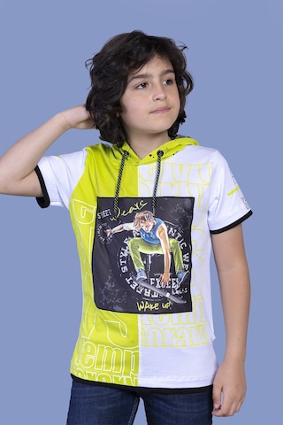 Toontoy Kids Toontoy Erkek Çocuk Garni Detaylı Kapüşonlu Baskılı Tişört Yeşil
