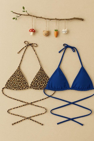 Epilons Zenvial Kadın Leopar Desenli Ve Mavi Minimal Kesim Üçgen Bikini Üstü Zenviall2 Çok Renkli
