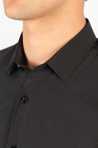 Tudors 16180 Slim Fit Dar Kesim Küçük Yaka Düz Erkek Gömlek Siyah