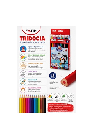 12 Li Kuru Boya Kalemi Karton Kutu 1 Paket Fatih Tridocia 12 Renk Kuruboya Tam Boy Canlı Renkli Boya Kalem Okul Öğrenci Çok Renkli