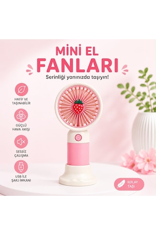 Meyve Figürlü Mini El Fanı 3 Renk Seçeneği Pembe