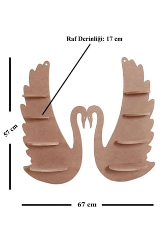 Ahşap Boyanabilir Mdf Dekoratif 2 Li Kuğu Duvar Rafı - Terek