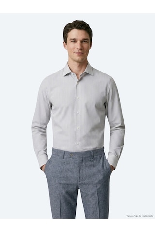 Kip Lacivert Çizgili Regular Fit Uzun Dokuma Casual Pamuk Karışımlı Gömlek