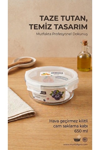 Çemi 3'lü Kilitli Yuvarlak Cam Saklama Kabı Seti Hava Geçirmez Saklama Kabı