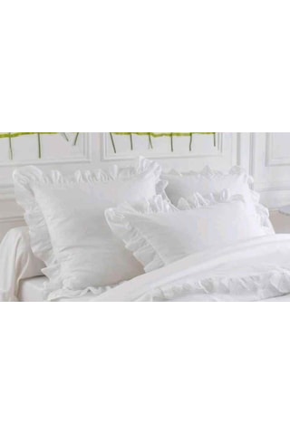 Makiteks Pamuklu Fırfırlı White Flat 2'Li Yastık Kılıfı Beyaz