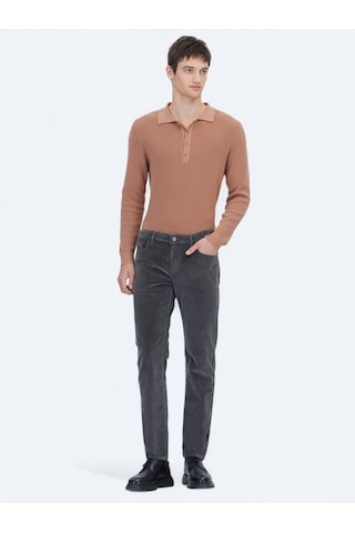 Kip Gri Fitilli Dokuma Slim Fit Kadife Casual Pamuk Karışımlı Pantolon Gri