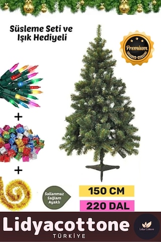 Noel Paketi Kutu Süsleme Seti Yılbaşı Çam Ağacı Renkli Işığı Yeniyıl Dekorasyon Kutlama 150cm 220dal Standart