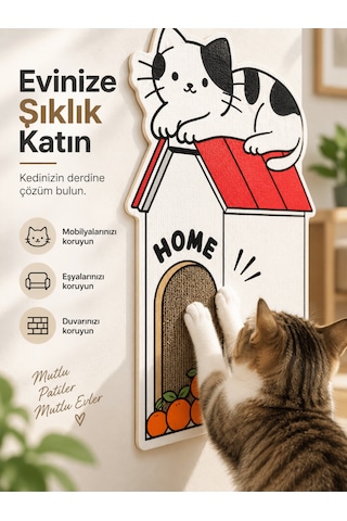 Beylini Dekoratif Kedi Tırmalama Halısı Yapışkanlı Duvar Tipi Baskılı Kedi Tırmalama Matı Mobilya Duvar Koruyucu