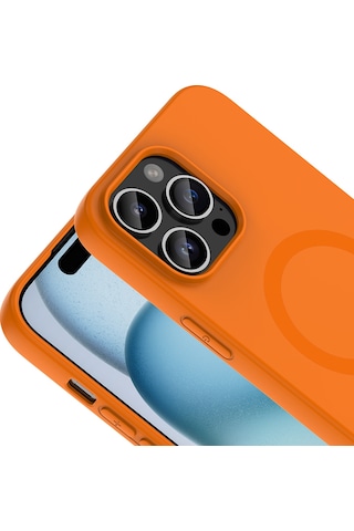 iPhone Uyumlu 14 Pro Max Kılıf M-safe Şarj Özellikli Mbfx Aris Silikon Kapak - Turuncu