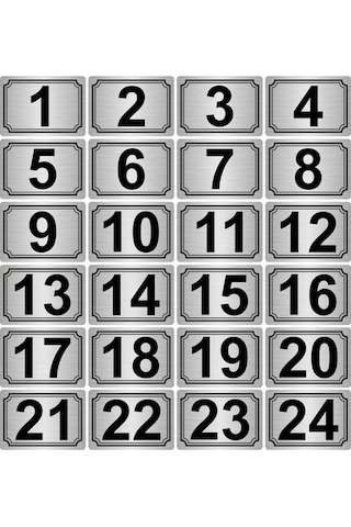 3,5x5cm Metal Yapışkanlı Numara (1..24) 24 adet Gümüş Renk Metal 3,5x5cm Metal Yapışkanlı Numara (1..24) 24 adet Gümüş Renk Metal