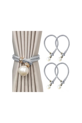 Ranyeek 4'lü Gri Paspas Perde Bağlayıcı Seti - Kaliteli Polyester Ip Ve 3.5 Cm Taklit İpek Misketi İle Zengin Ev Dekoru