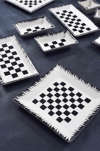 Piatti Naturali 12 Parça 4 Kişilik Dama Kahvaltı Takımı Handmade Sunum Set Siyah