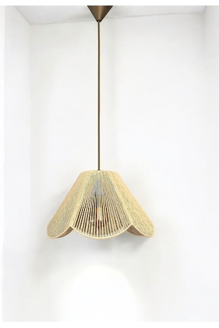 Hasır El Yapımı Bohem Çiçek Şekilli Rustik Avize - Bej Bej