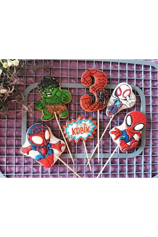 Örümcek Adam Hulk Süper Kahramanlar Figürlü Doğum Günü Kurabiye Kalıbı Seti Spider Man Çok Renkli