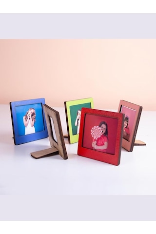 Miracix 2 Adet Ahşap Polaroid Mini Fotoğraf Çerçevesi Masa Üstü Çerçeve - 9x9cm Çok Renkli 8 X 8
