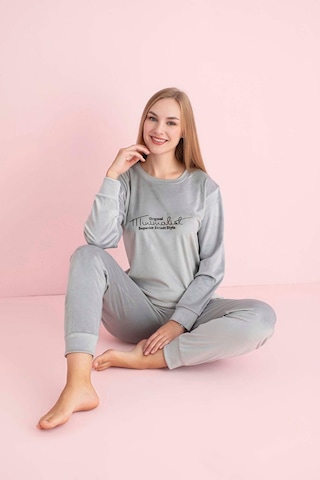 Pijamerry Kadın Kışlık Bisiklet Yaka Kadife Pijama Takımı 3023g - 1 Adet Gümüş