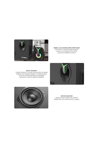 Torima D37 Siyah Bluetooth Hoparlör 2in1 Subwoofer Rgb Işıklı Bilgisayar Hoparlörü Speaker
