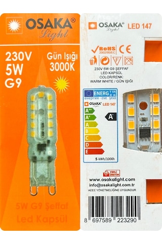 4 Adet Osaka 5w 3000k Sarı Işık G9 Duylu Led Kapsül Ampul