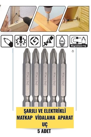 5 Adet - Ph2 Boy 50 Mm Bits Uç- Şarjlı Elektrikli Matkap Vidalama Aparatı