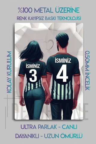 Metal Üzerine - Kişiye Özel Siyah Beyaz, Kara Kartal, Besikt'aşk Taraftar Sevgili Temalı