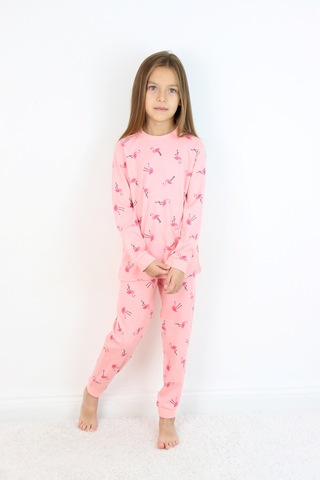Kız Çocuk Orta Kalınlıkta Basic Baskılı Pijama Takımı Koyu Pembe