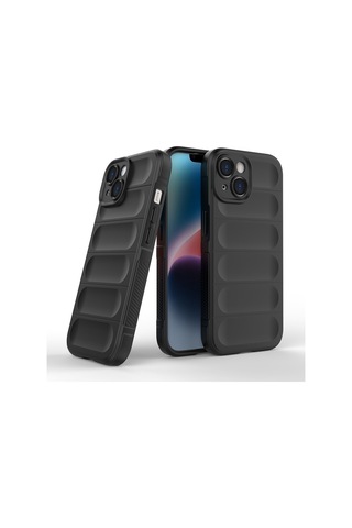 Vendas Apple iPhone Uyumlu 15 Kılıf Esnek Tpu Oyuklu Arka Yüzey Zore Etnik Silikon Kapak + Hayalet Ekran Koruyucu Siyah