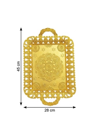 Ecem Büyük Boy Gold Renk Metal Dikdörtgen Tepsi