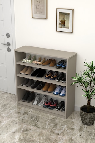 Asra Trend 4 Katlı Açık Raflı Ayakkabılık A-32 %100 MDF Modern Bot Uyumlu Düzenleyici Kül Gri
