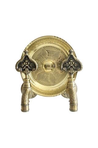 Fkn İkili Sarı Hamam Taslı Desenli Perlatörlü Antik Osmanlı Musluk Bronz