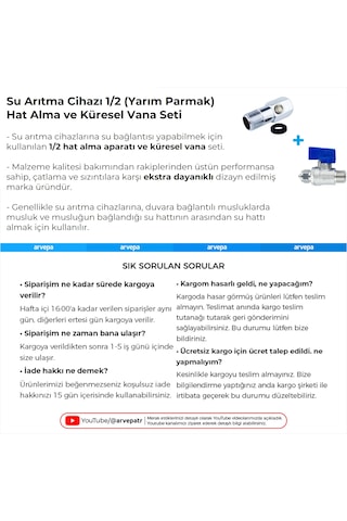 Su Arıtma Cihazı 1/2 Yarım Parmak Hat Alma Ve Küresel Vana Seti