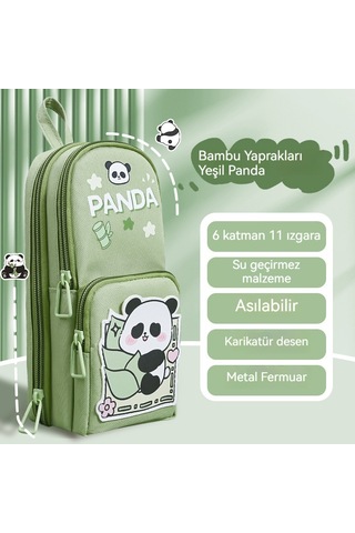 Spring Güzel Kalem Kutusu Kırtasiye Çantasıyeil Panda Yeşil