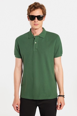 Tudors Erkek Slim Fit Dar Kesim %100 Pamuklu Yeşil Polo Yaka Tişört-32794 Yeşil