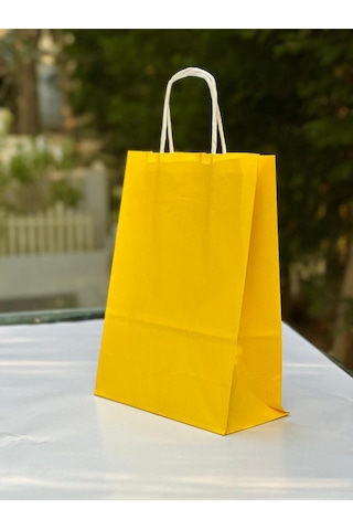 1.kalite 18x8x24 Cm 1 Li Sarı Renkli Kraft Kağıt Çanta, Hediye Poşeti, Hediye Paketi, Kraft Çanta
