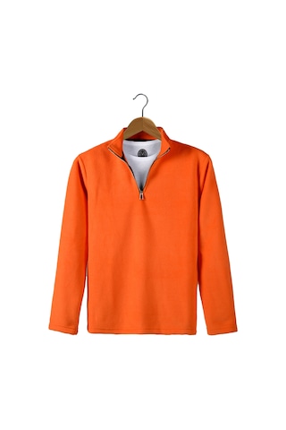 Turuncu Yarım Fermuarlı Regular Kalıp Dik Yaka Polar Sweatshirt Turuncu