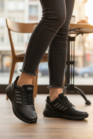 Siyah Bağcıklı Hafif Esnek Unisex Spor Ayakkabı Nereus G Siyah