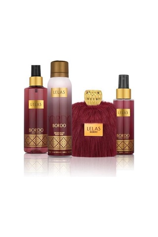 Lelas 1582 Bordo Kadın Erkek Siyah Kutulu Hediyelik Set Parfüm+deodorant+vücut Spreyi+saç Spreyi