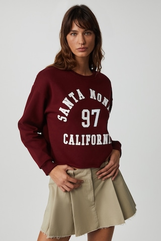 ETHIQUET JAE YN Kadın Uzun Kollu Yuvarlak Yaka Önü Baskılı Düşük Omuz Kısa Bordo Sweatshirt
