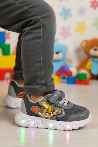 Füme Cırtlı Işıklı Hafif Unisex Çocuk Spor Ayakkabı 1015 P Füme