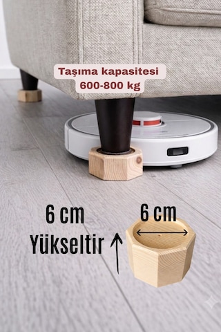Robot Süpürge İçin Ahşap Baza Yükseltici, 6cm Yükseltir, Çap.6 Oyuklu Takoz 1 Adet