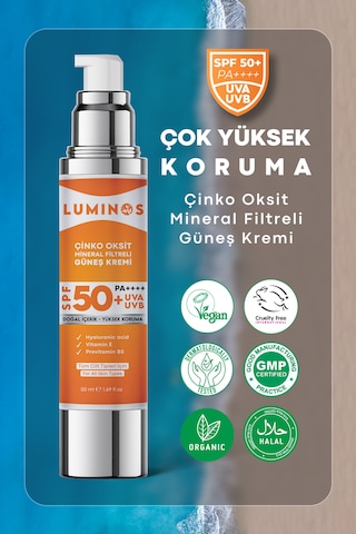 Luminos Çinko Oksit Mineral Filtreli Doğal Güneş Kremi SPF50+ 50 ML