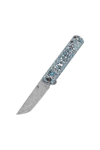 Kansept Foosa Kayma Eklemi/flipper Kamp Bıçak Mavi Beyaz Karbon Fiber Sap Damascus Çelik Kamp Çakı K2020t2 Kum