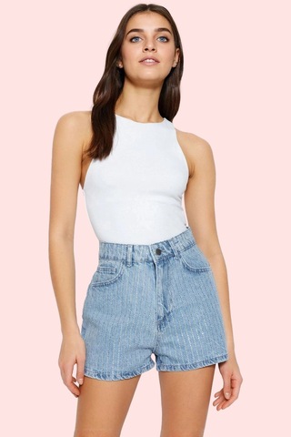 Ersefa Kadın Denim Şort Pamuk City Short Kalıp Geniş Paça Kısa Boy Yazlı mavi
