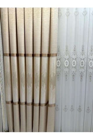 Lexroo Amasra Ft614164 V-101 Krem 1/3 Sık Pileli Fon Perde Apm