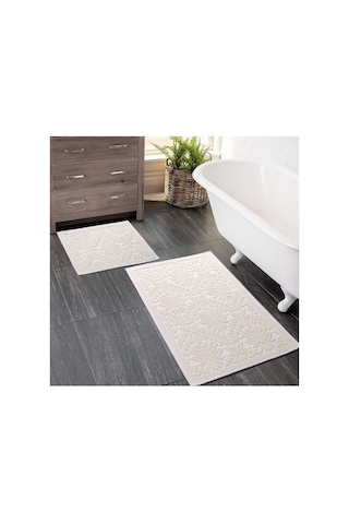 2 Li Bukle Banyo Takımı Banyo Tekstili/modern/doğal/sade/şık Kaymaz Taban -1070 Krem
