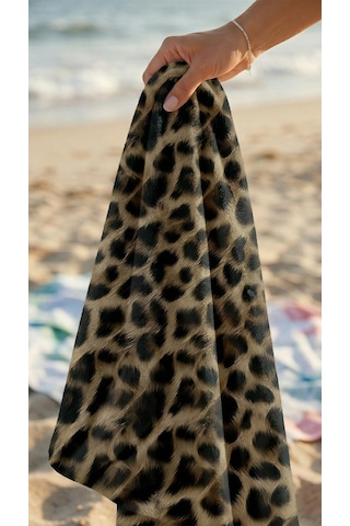Leopar Desenli Yüksek Su Emici 70x150cm Plaj Havlusu Renkli