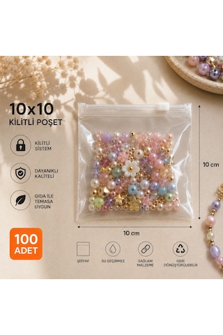 10x10 Şeffaf Kilitli Poşet 100 Adet - 140 Mikron, Bpa İçermez