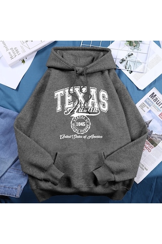 Tarzsokak Texas Austin Amerika Birleşik Devletleri Hoodies Kadın Polar Ekip Boyun Kapşonlu Yaratıcı Yen Antrasit