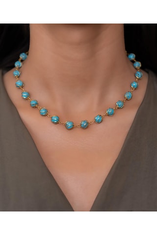 Bayar Gold 14 Ayar Kafesli Firuze Kolye Sarı Altın