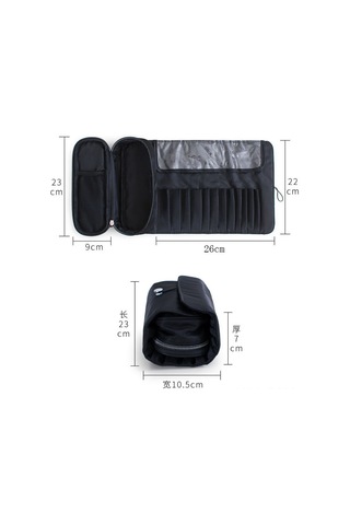 Qingmipy Siyah Çok Amaçlı Çift Katlı Pinsel Çantası - Seyahat Ve Günlük Kullanıma Uygun Makyaj Aletleri Saklama Çantası