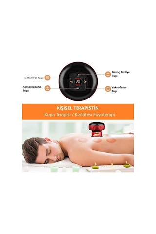 Şarjlı Işık Tedavili Masaj Selülit Ve Yağ Yakma Hacamat Kupası Kırmızı